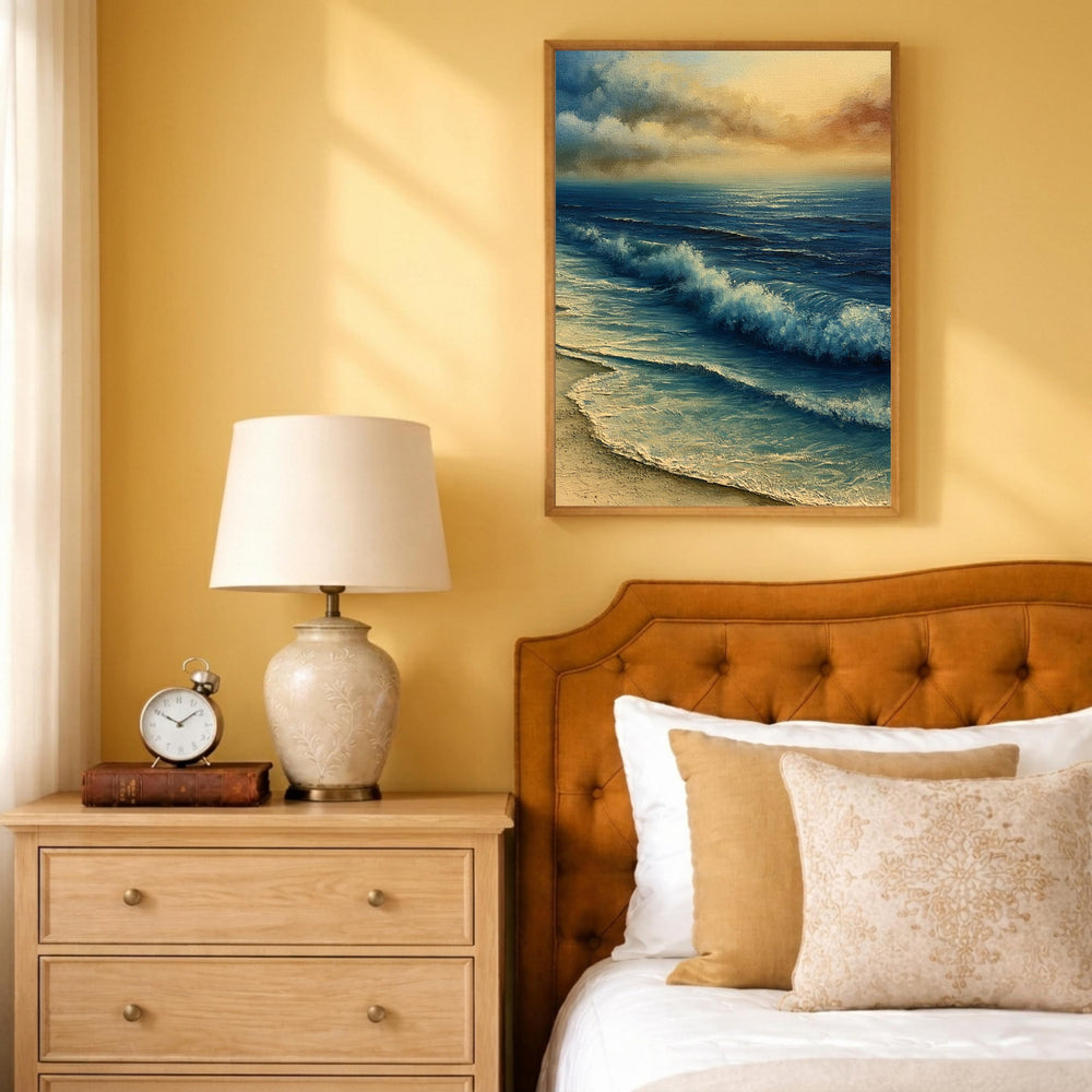 Ocean Waves Portrait Wall Art Print, Framed Art Print for Living Room, Coastal Beach Wall Decor, Aqua Blue Neutral Seascape
