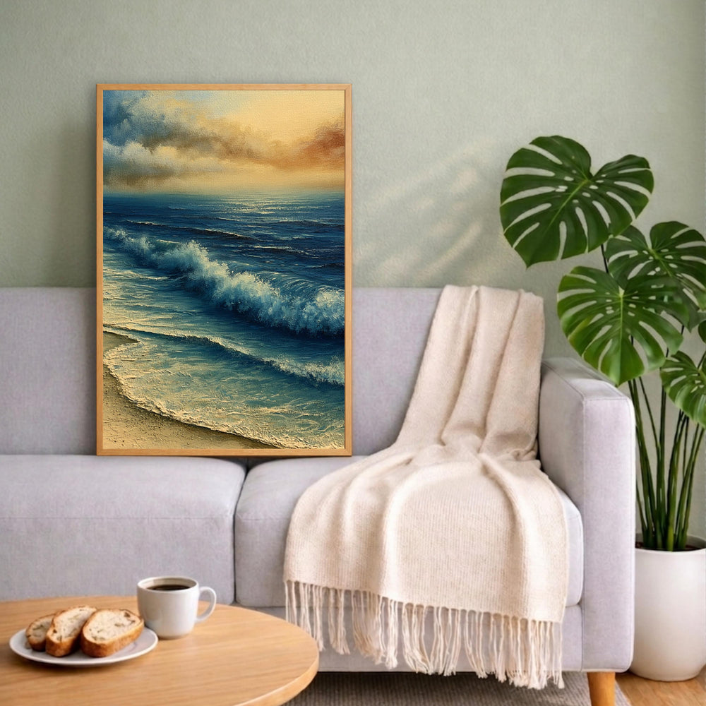 Ocean Waves Portrait Wall Art Print, Framed Art Print for Living Room, Coastal Beach Wall Decor, Aqua Blue Neutral Seascape
