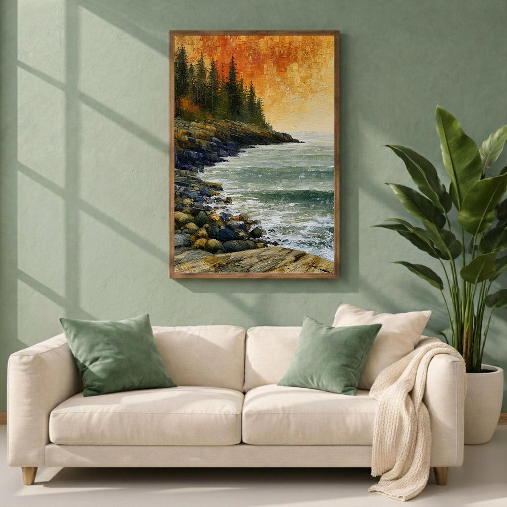Rocky Coast of Maine Wall Art Print, Coastal Landscape Canvas Decor, Rustic Ocean Cliff Artwork, New England Seascape Wall Art
