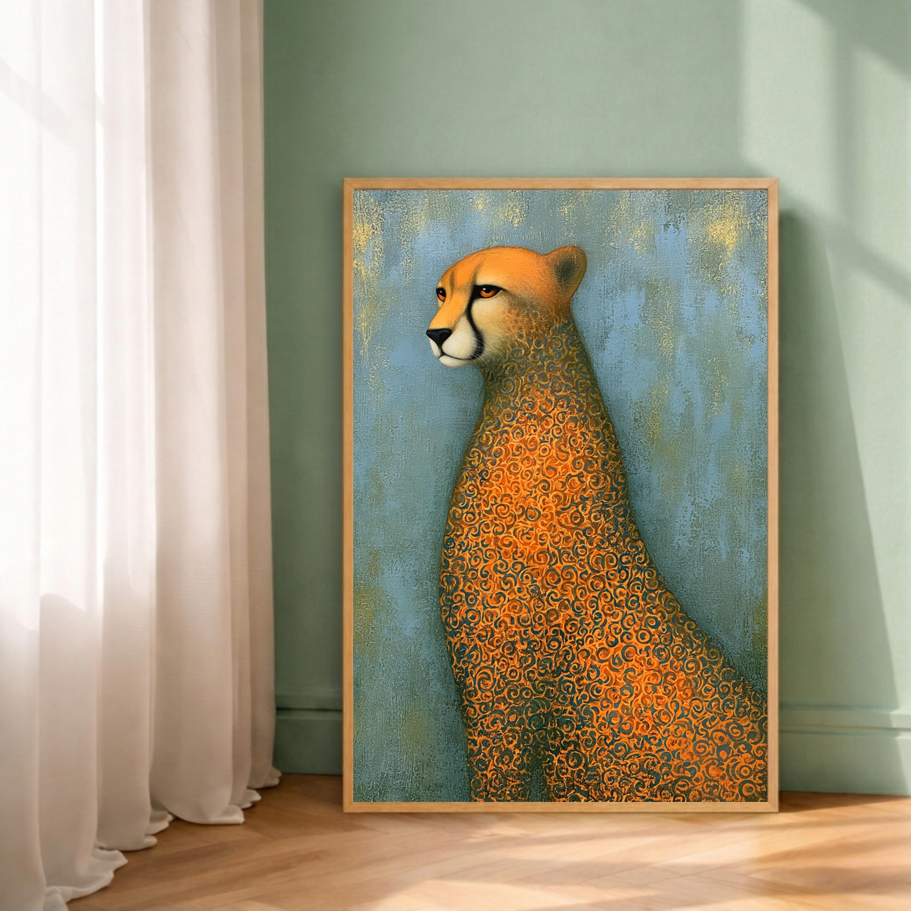 Modern Cheetah Portrait Wall Art Print, Safari Animal Canvas Decor, Whimsical Leopard Artwork, Contemporary Wildlife Wall Decor