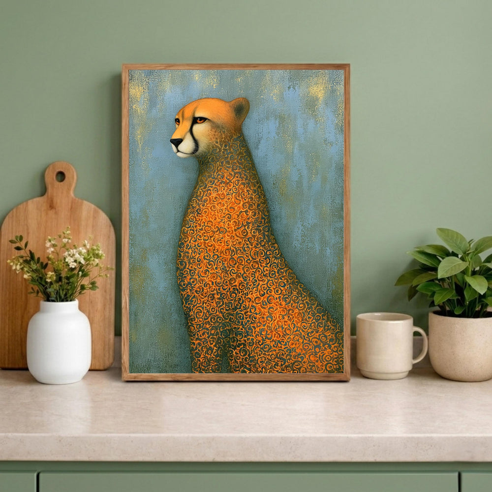 Modern Cheetah Portrait Wall Art Print, Safari Animal Canvas Decor, Whimsical Leopard Artwork, Contemporary Wildlife Wall Decor