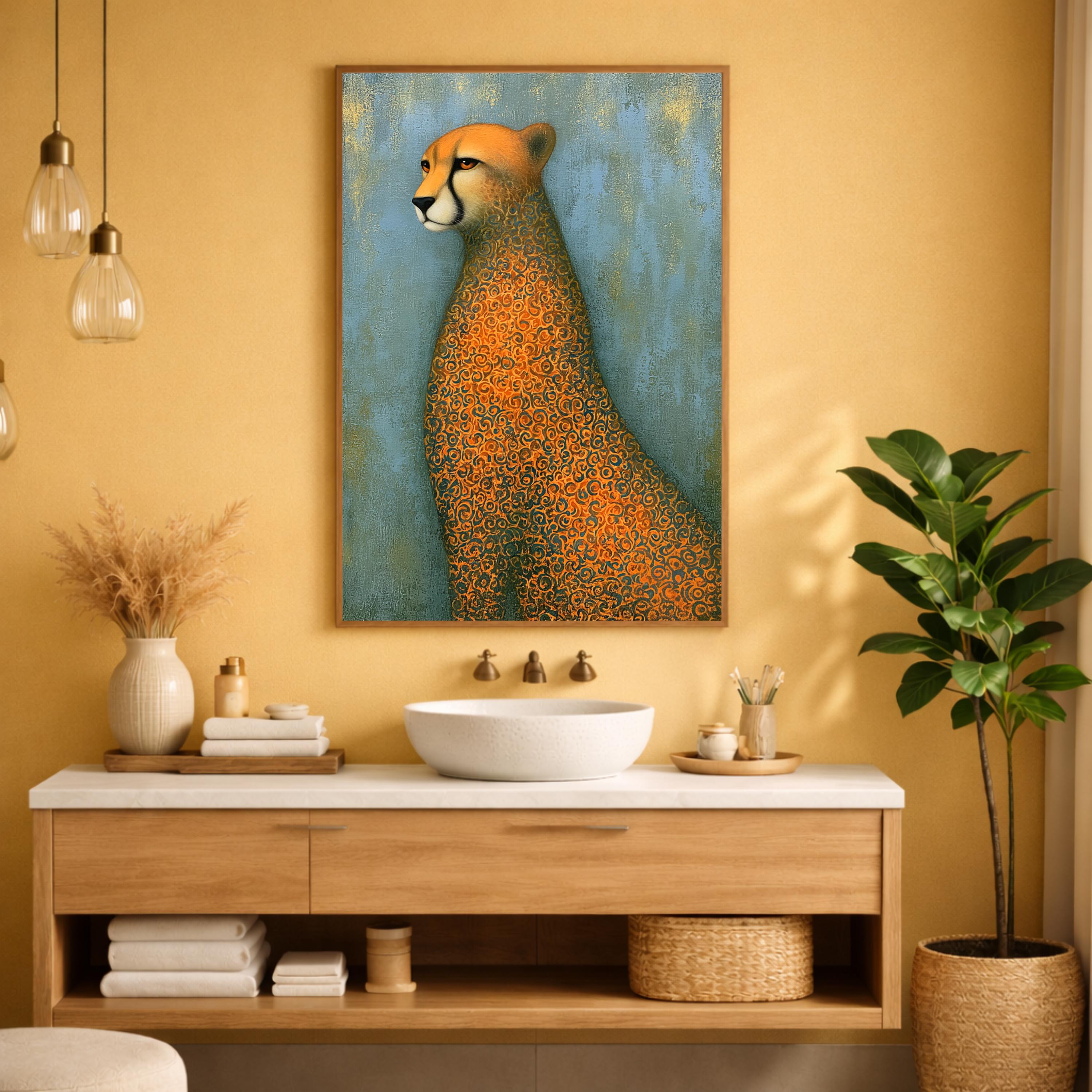 Modern Cheetah Portrait Wall Art Print, Safari Animal Canvas Decor, Whimsical Leopard Artwork, Contemporary Wildlife Wall Decor