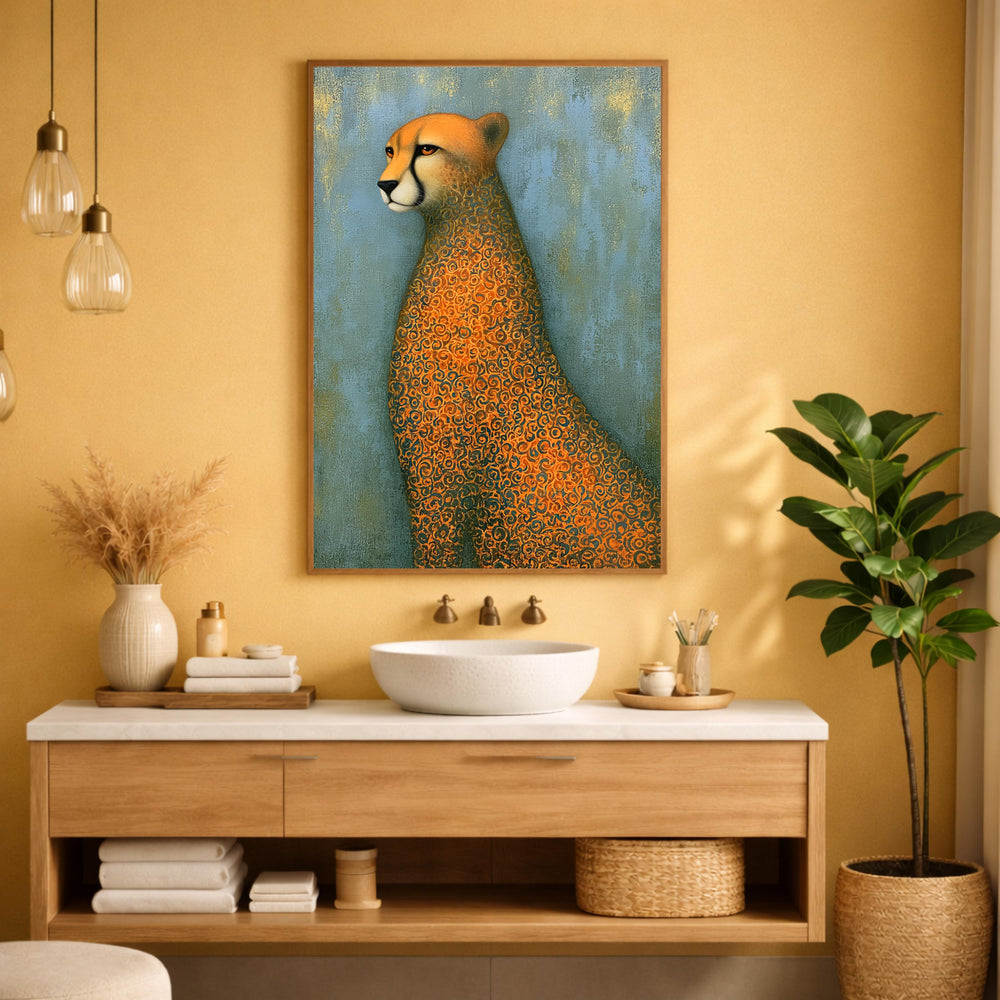 Modern Cheetah Portrait Wall Art Print, Safari Animal Canvas Decor, Whimsical Leopard Artwork, Contemporary Wildlife Wall Decor