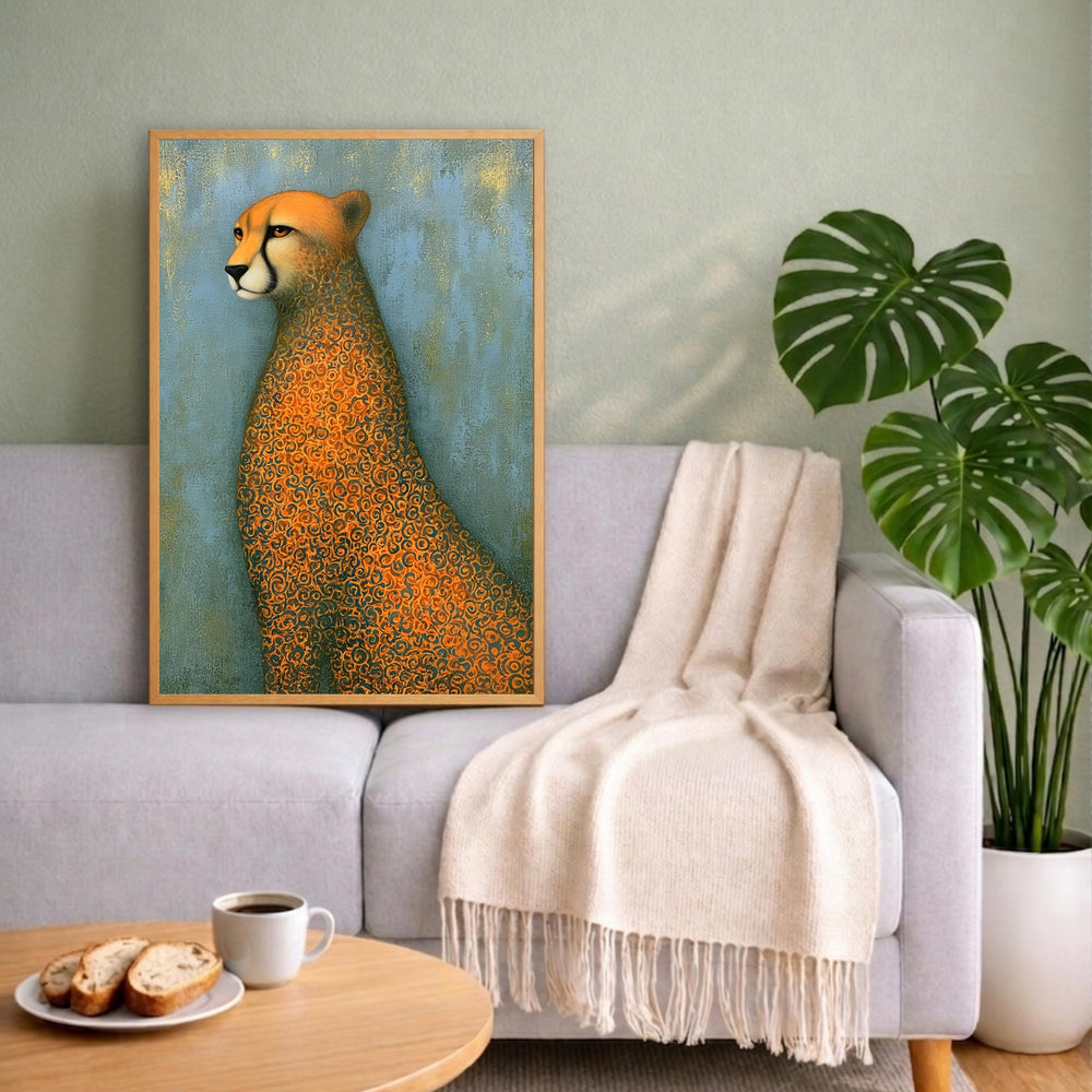 Modern Cheetah Portrait Wall Art Print, Safari Animal Canvas Decor, Whimsical Leopard Artwork, Contemporary Wildlife Wall Decor