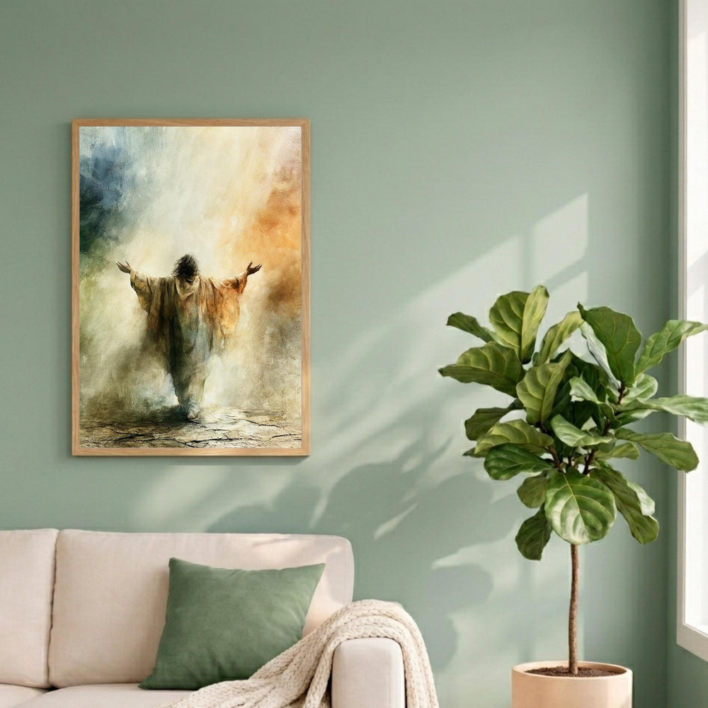 Heavenly Jesus Portrait Wall Art Print, Christian Canvas Wall Decor, Neutral Religious Artwork, Faith Based Living Room Decor