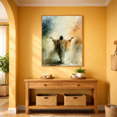 Heavenly Jesus Portrait Wall Art Print, Christian Canvas Wall Decor, Neutral Religious Artwork, Faith Based Living Room Decor