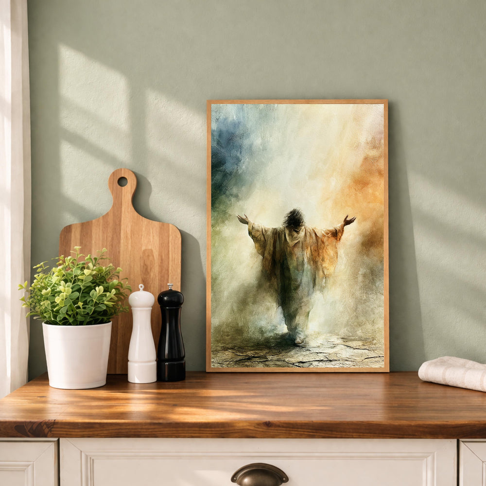 Heavenly Jesus Portrait Wall Art Print, Christian Canvas Wall Decor, Neutral Religious Artwork, Faith Based Living Room Decor