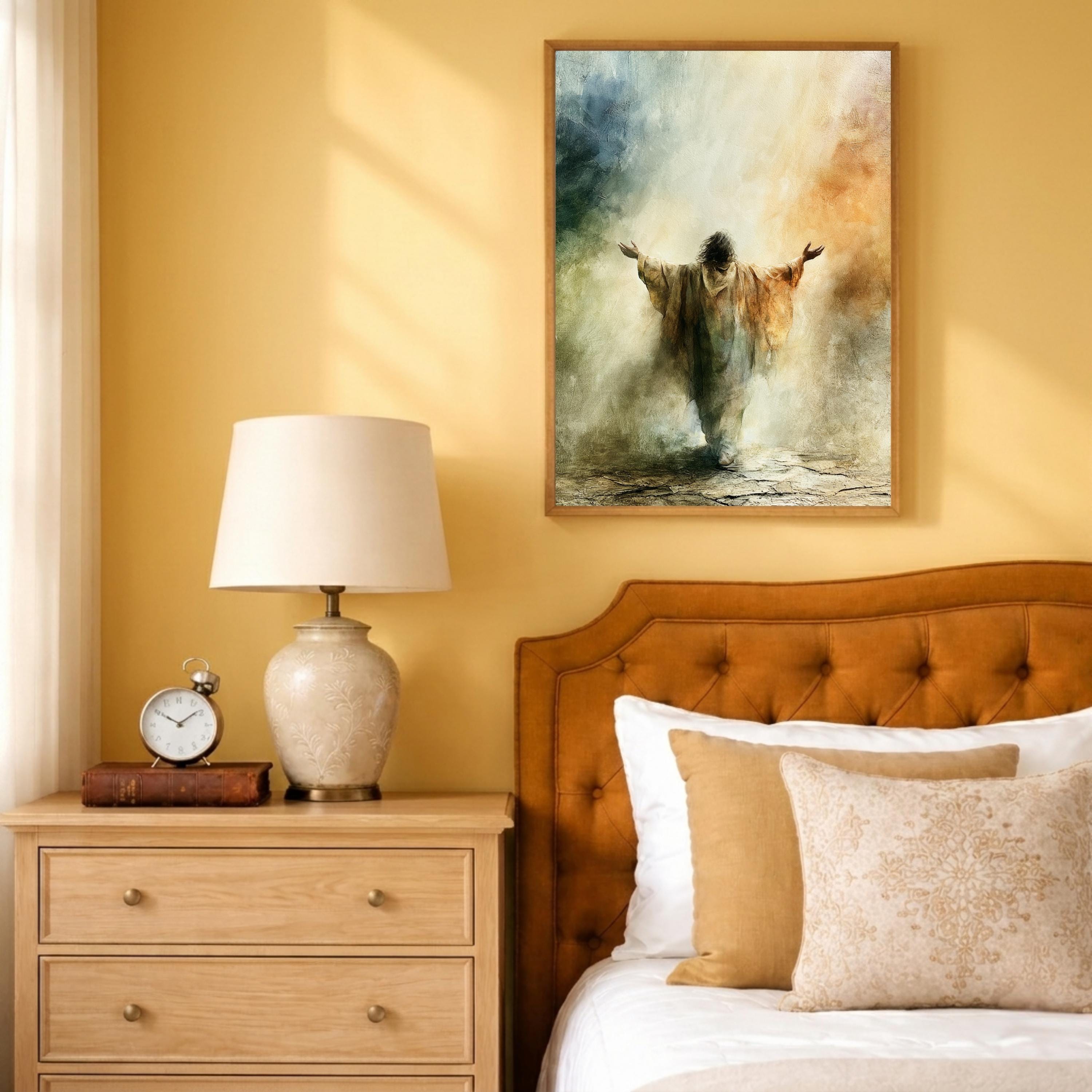 Heavenly Jesus Portrait Wall Art Print, Christian Canvas Wall Decor, Neutral Religious Artwork, Faith Based Living Room Decor