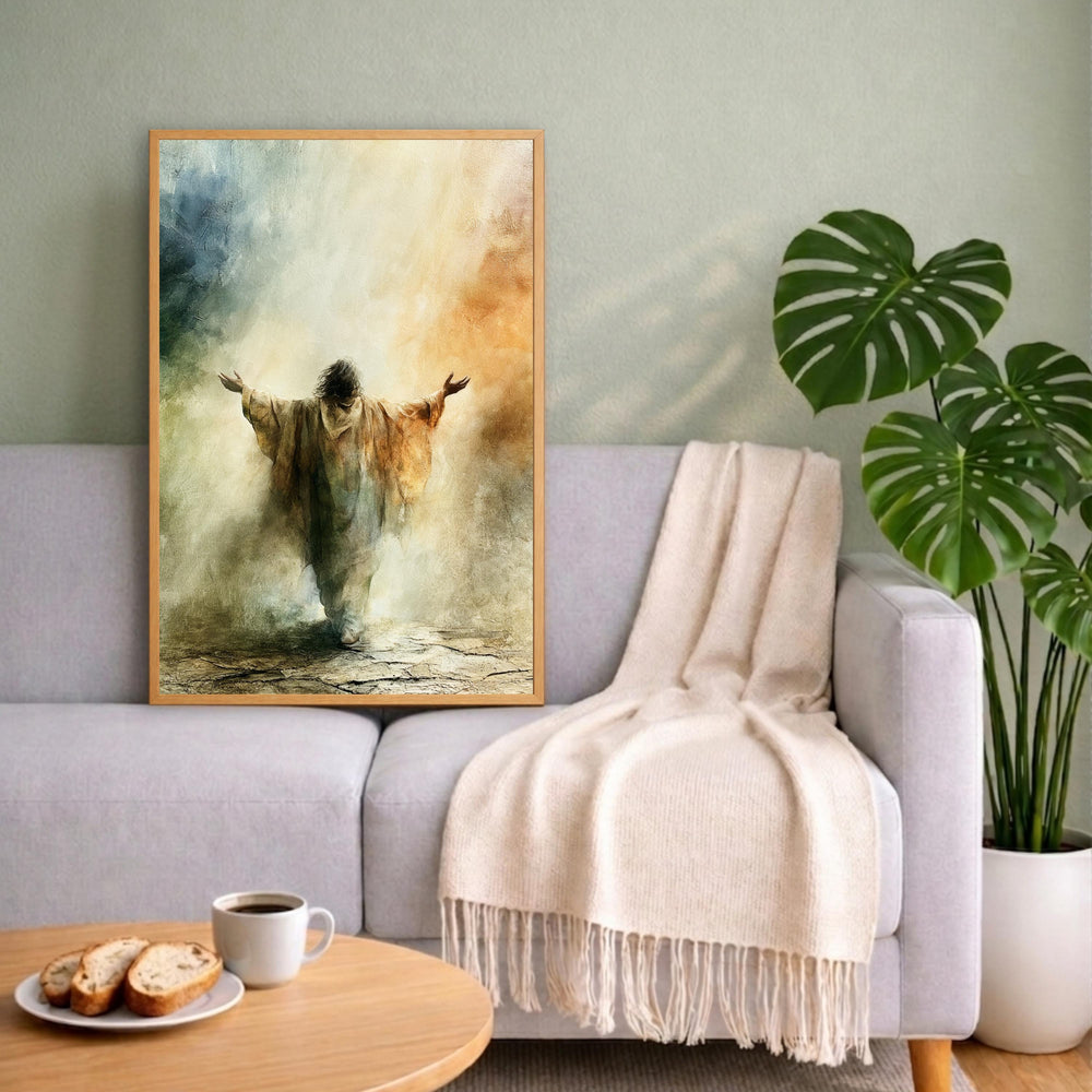 Heavenly Jesus Portrait Wall Art Print, Christian Canvas Wall Decor, Neutral Religious Artwork, Faith Based Living Room Decor