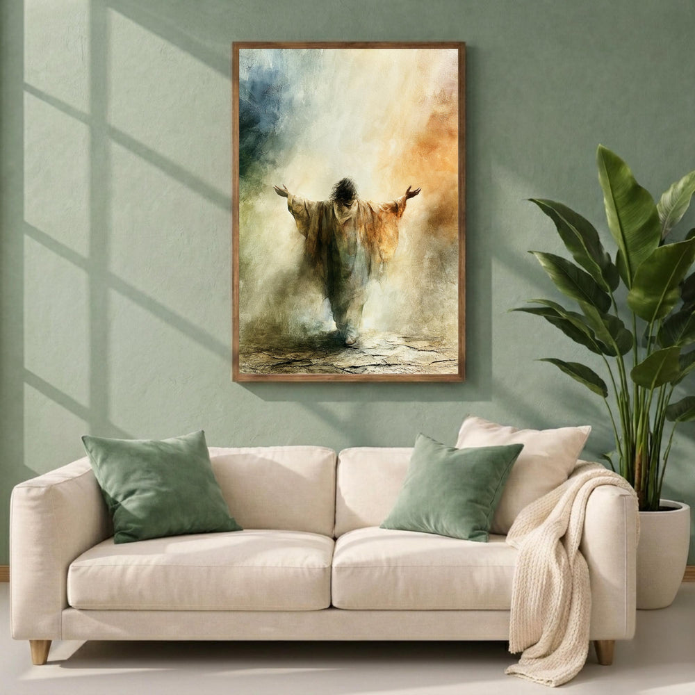 Heavenly Jesus Portrait Wall Art Print, Christian Canvas Wall Decor, Neutral Religious Artwork, Faith Based Living Room Decor