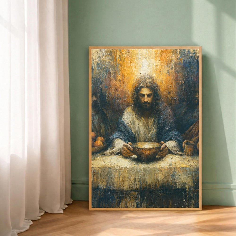 Last Supper Christian Wall Art Print, Moody Jesus Canvas Painting, Religious Dining Room Decor, Spiritual Portrait Artwork