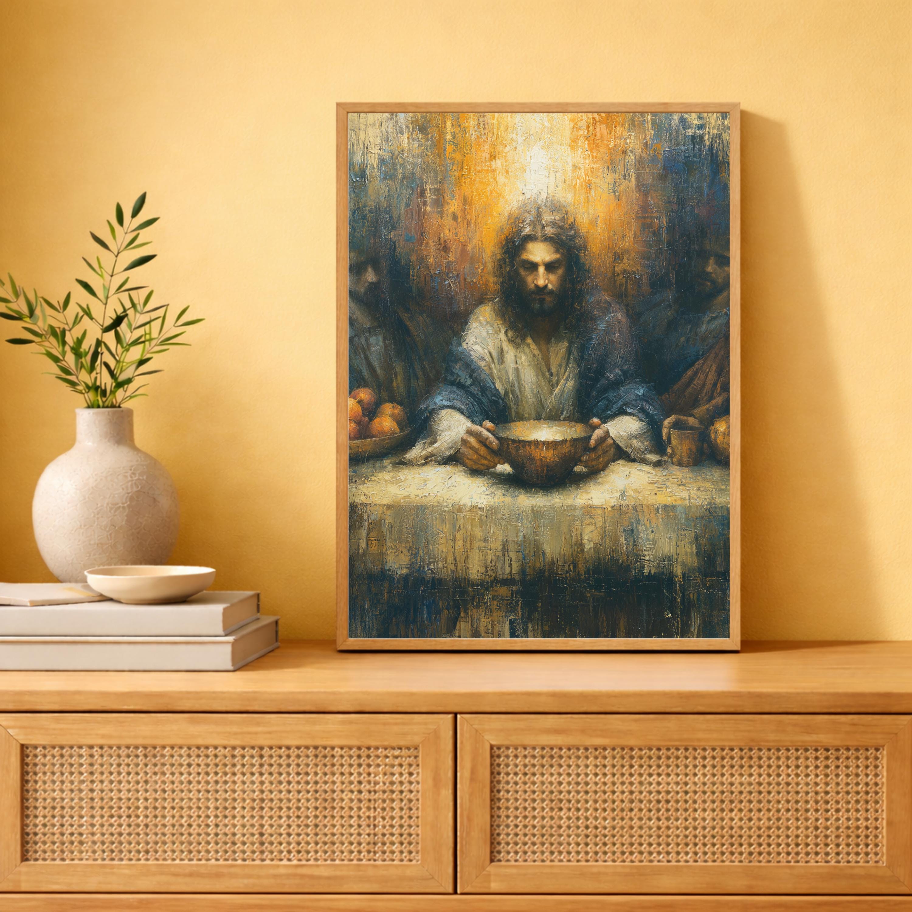 Last Supper Christian Wall Art Print, Moody Jesus Canvas Painting, Religious Dining Room Decor, Spiritual Portrait Artwork