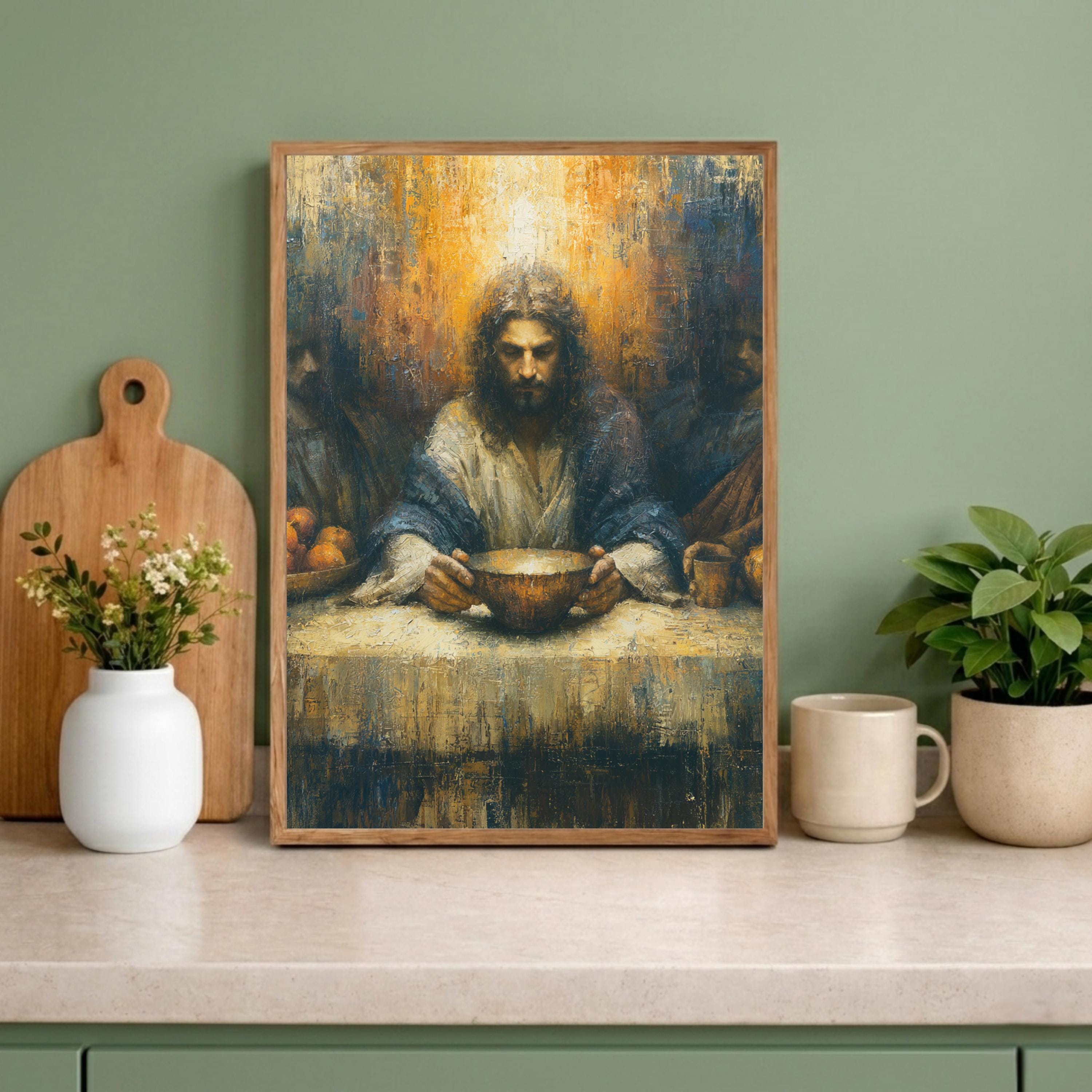 Last Supper Christian Wall Art Print, Moody Jesus Canvas Painting, Religious Dining Room Decor, Spiritual Portrait Artwork