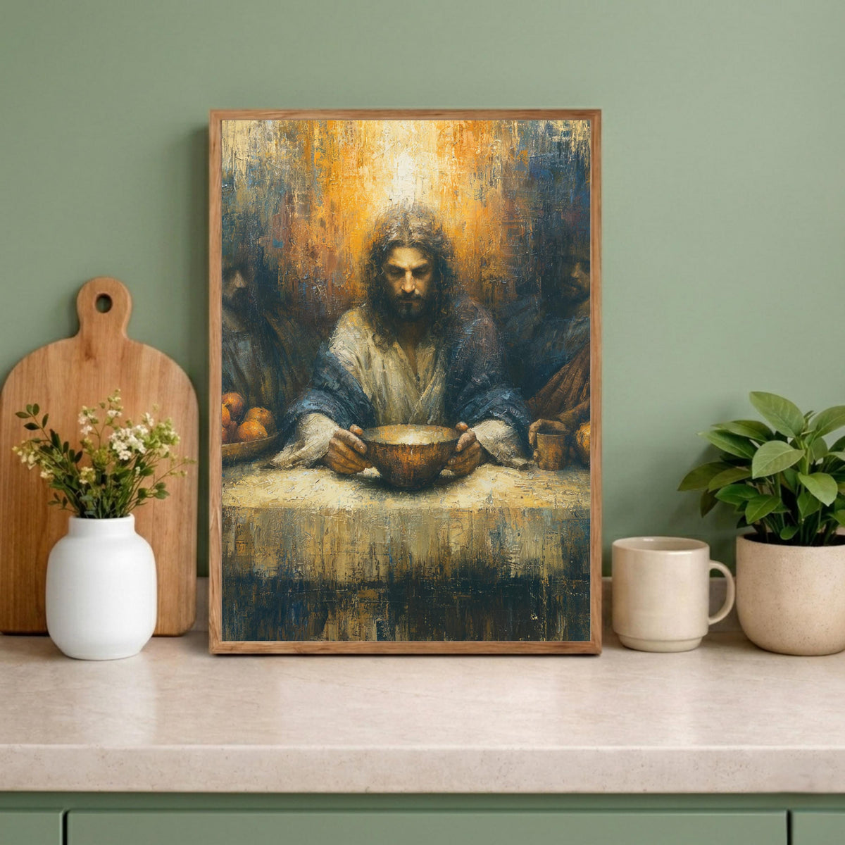 Last Supper Christian Wall Art Print, Moody Jesus Canvas Painting, Religious Dining Room Decor, Spiritual Portrait Artwork