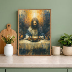 Last Supper Christian Wall Art Print, Moody Jesus Canvas Painting, Religious Dining Room Decor, Spiritual Portrait Artwork