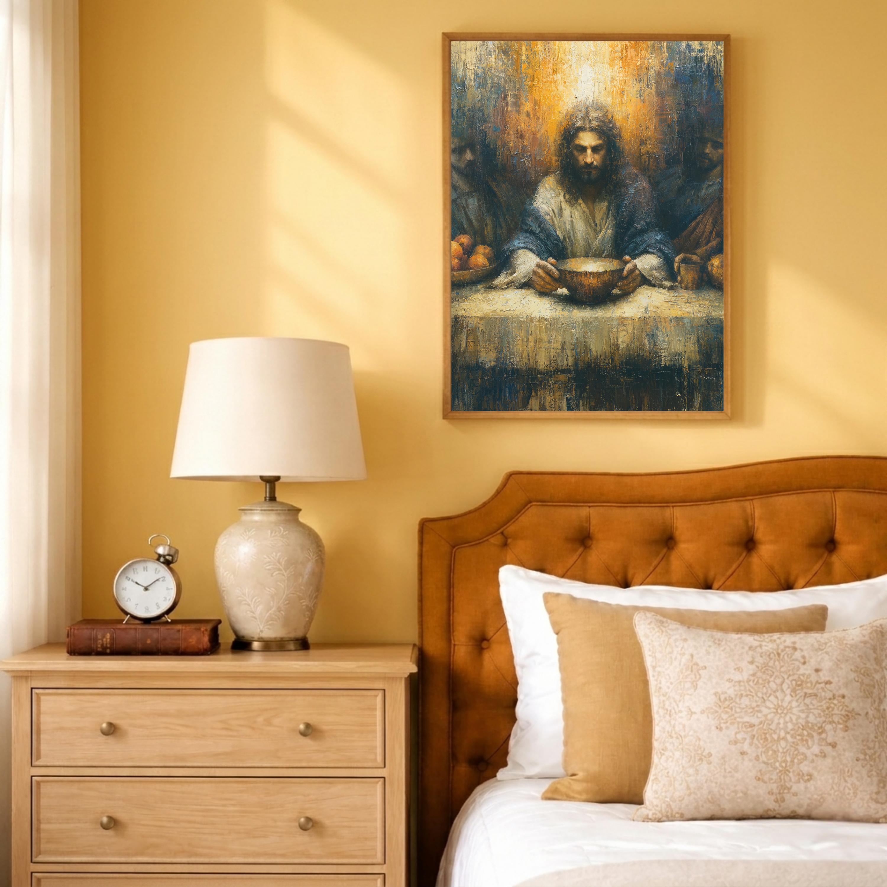 Last Supper Christian Wall Art Print, Moody Jesus Canvas Painting, Religious Dining Room Decor, Spiritual Portrait Artwork