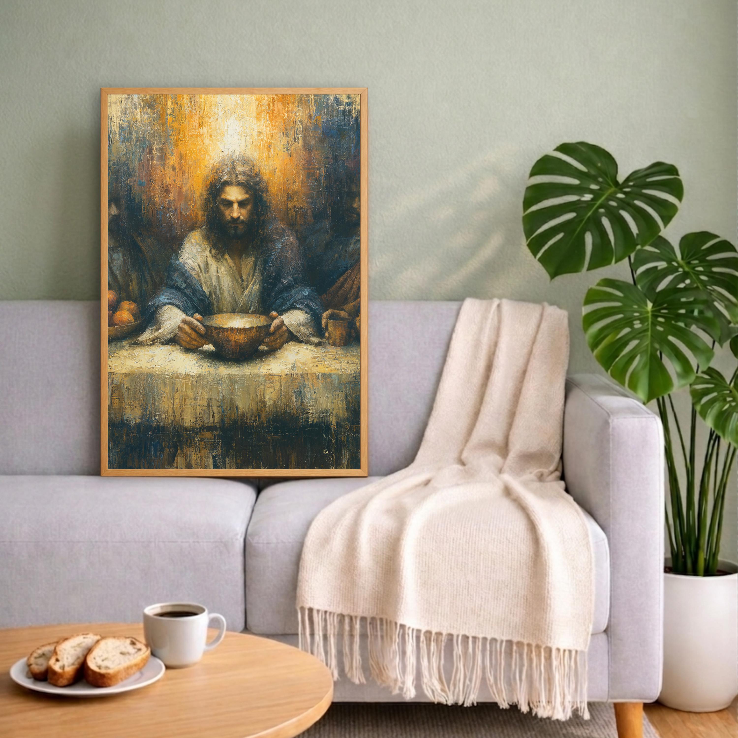 Last Supper Christian Wall Art Print, Moody Jesus Canvas Painting, Religious Dining Room Decor, Spiritual Portrait Artwork