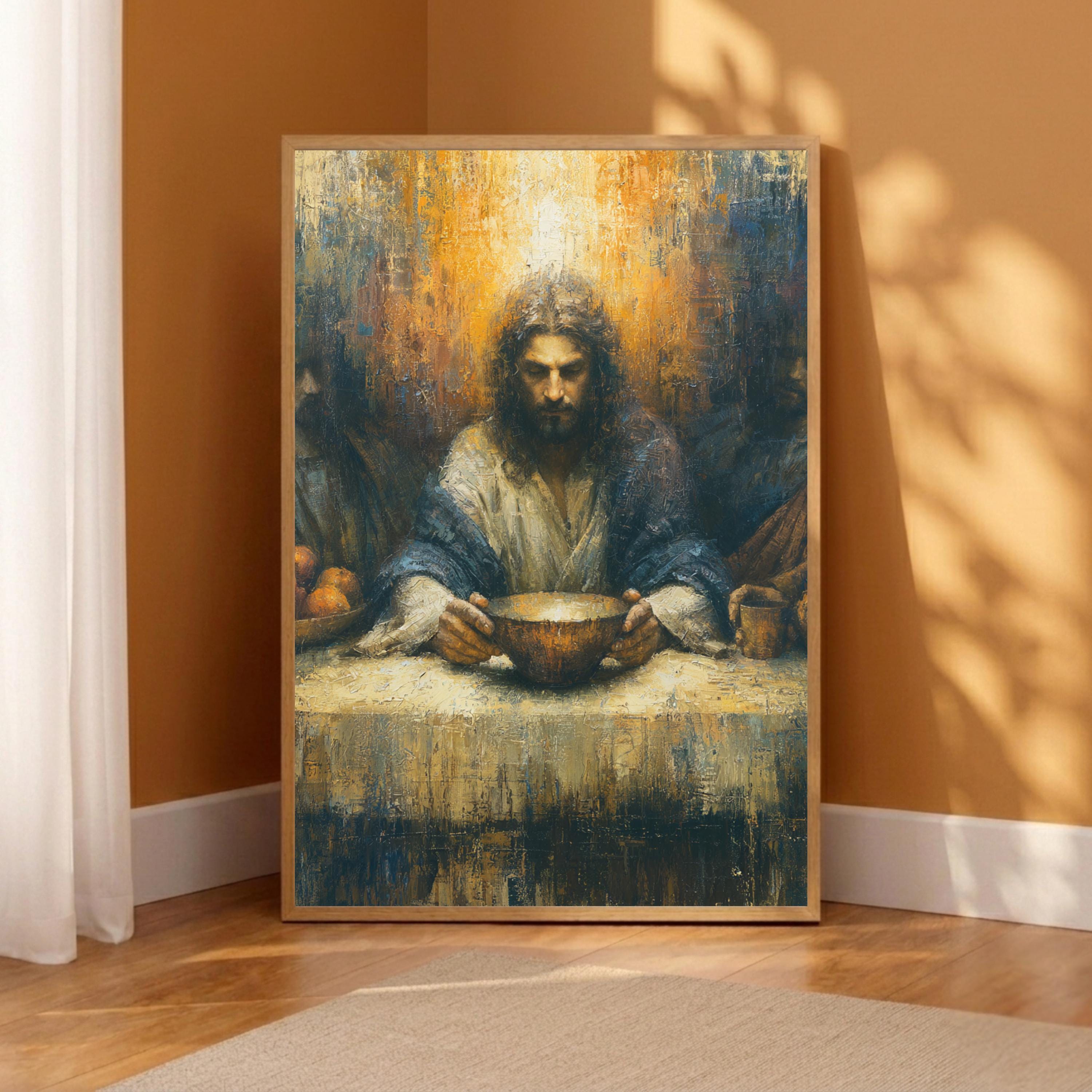 Last Supper Christian Wall Art Print, Moody Jesus Canvas Painting, Religious Dining Room Decor, Spiritual Portrait Artwork