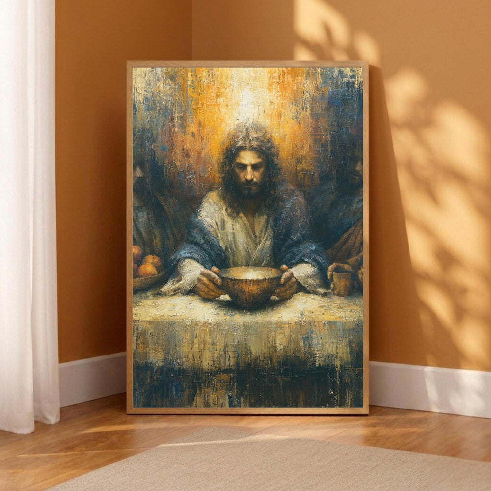 Last Supper Christian Wall Art Print, Moody Jesus Canvas Painting, Religious Dining Room Decor, Spiritual Portrait Artwork