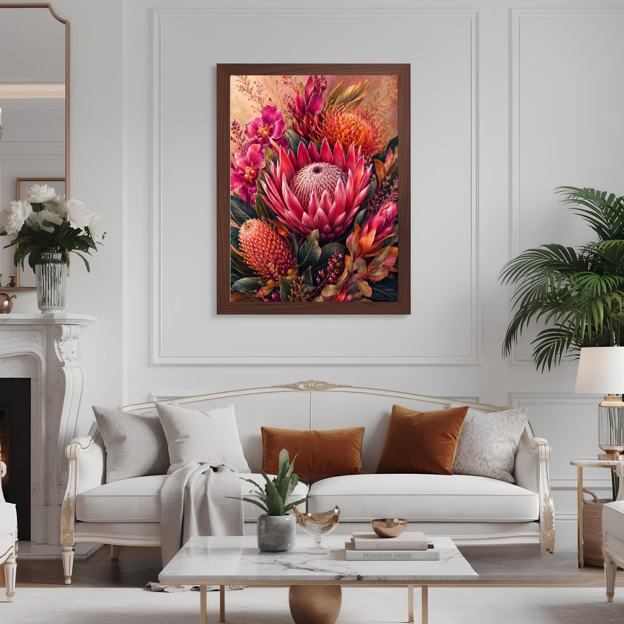 Pink Protea Wall Art, Canvas Print, Poster, Framed Canvas, Tropical Flower Decor, Botanical Artwork For Bedroom Gallery Wall Accent