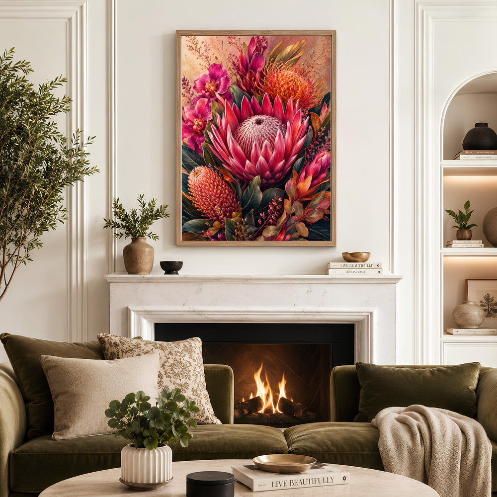 Pink Protea Wall Art, Canvas Print, Poster, Framed Canvas, Tropical Flower Decor, Botanical Artwork For Bedroom Gallery Wall Accent