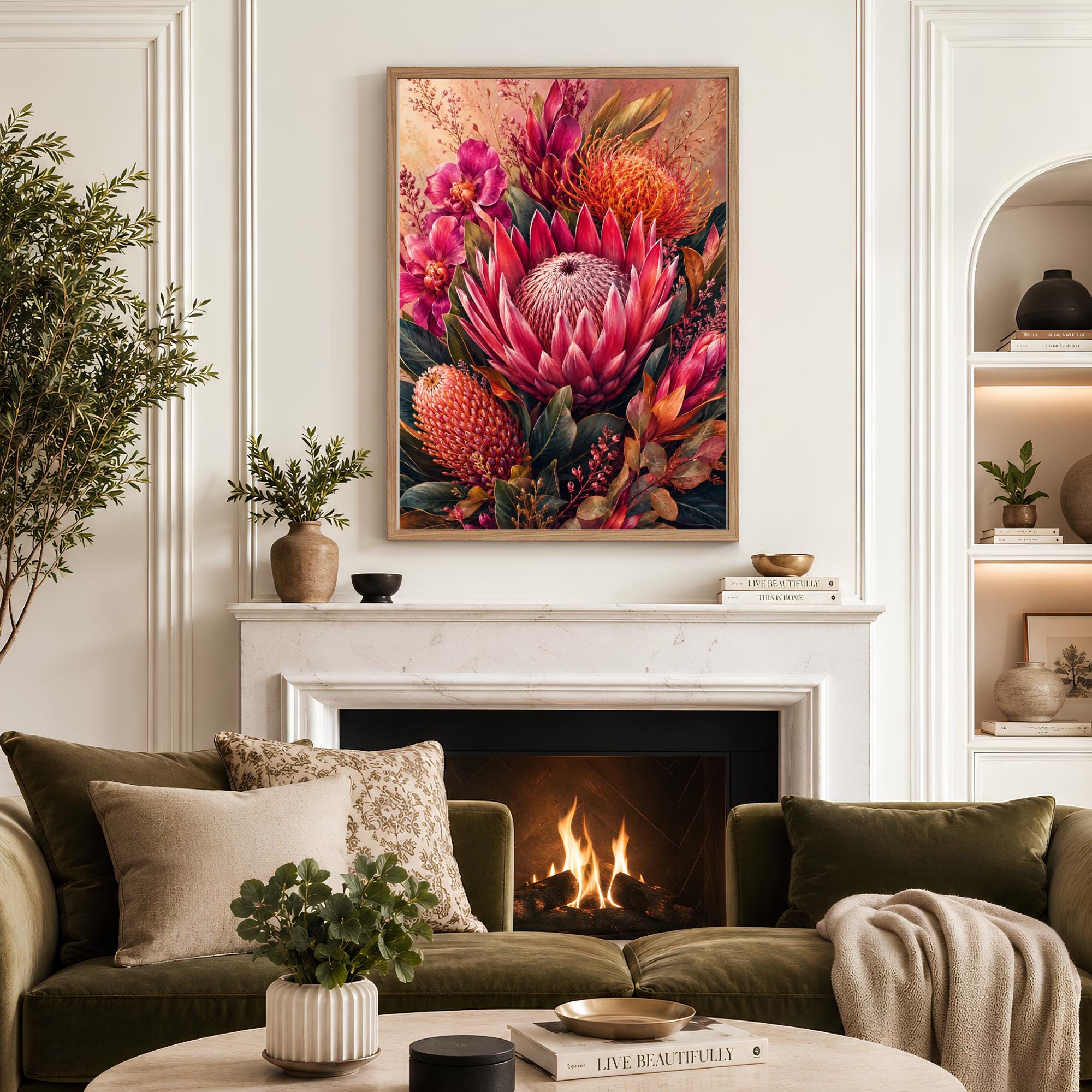 Pink Protea Wall Art, Canvas Print, Poster, Framed Canvas, Tropical Flower Decor, Botanical Artwork For Bedroom Gallery Wall Accent
