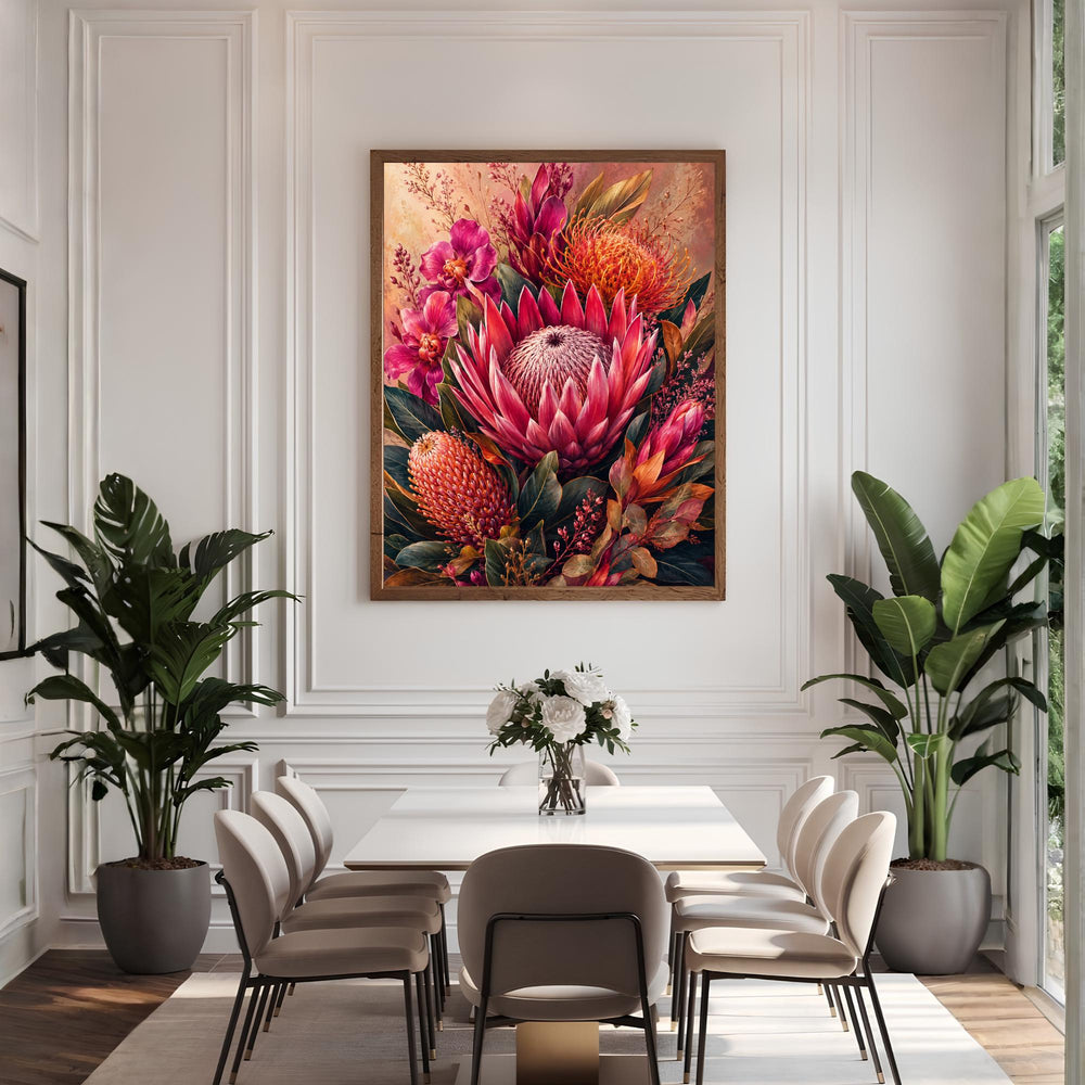 Pink Protea Wall Art, Canvas Print, Poster, Framed Canvas, Tropical Flower Decor, Botanical Artwork For Bedroom Gallery Wall Accent