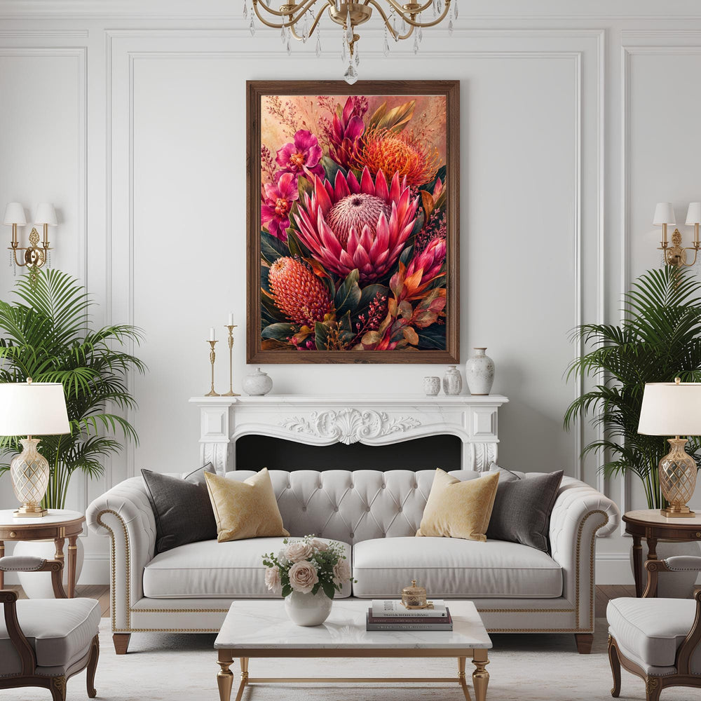 Pink Protea Wall Art, Canvas Print, Poster, Framed Canvas, Tropical Flower Decor, Botanical Artwork For Bedroom Gallery Wall Accent