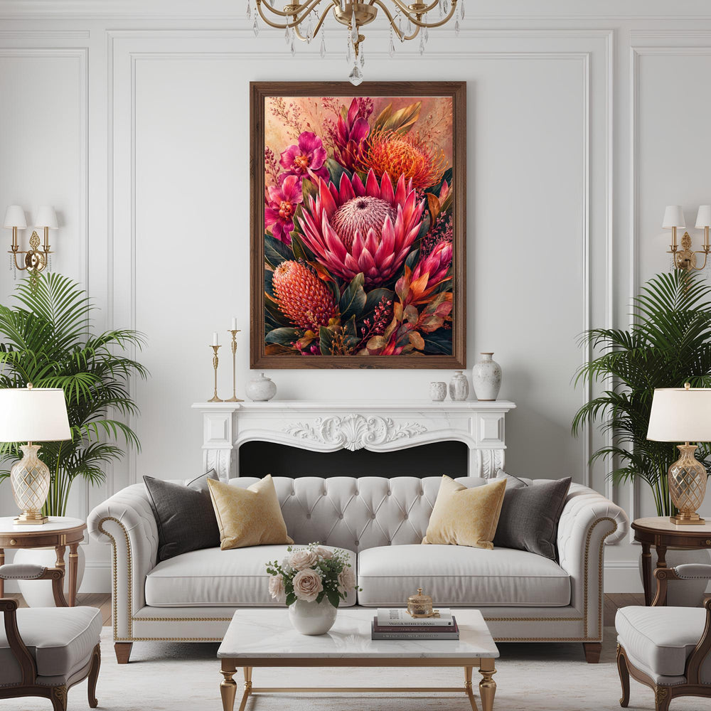 Pink Protea Wall Art, Canvas Print, Poster, Framed Canvas, Tropical Flower Decor, Botanical Artwork For Bedroom Gallery Wall Accent
