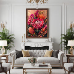 Pink Protea Wall Art, Canvas Print, Poster, Framed Canvas, Tropical Flower Decor, Botanical Artwork For Bedroom Gallery Wall Accent