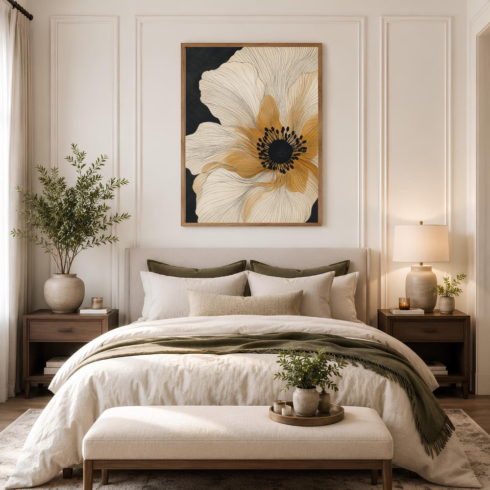 Beige Flower Wall Art, Canvas Print, Poster, Framed Canvas, Abstract Botanical Decor, Minimalist Neutral Decor, Background Floral Artwork