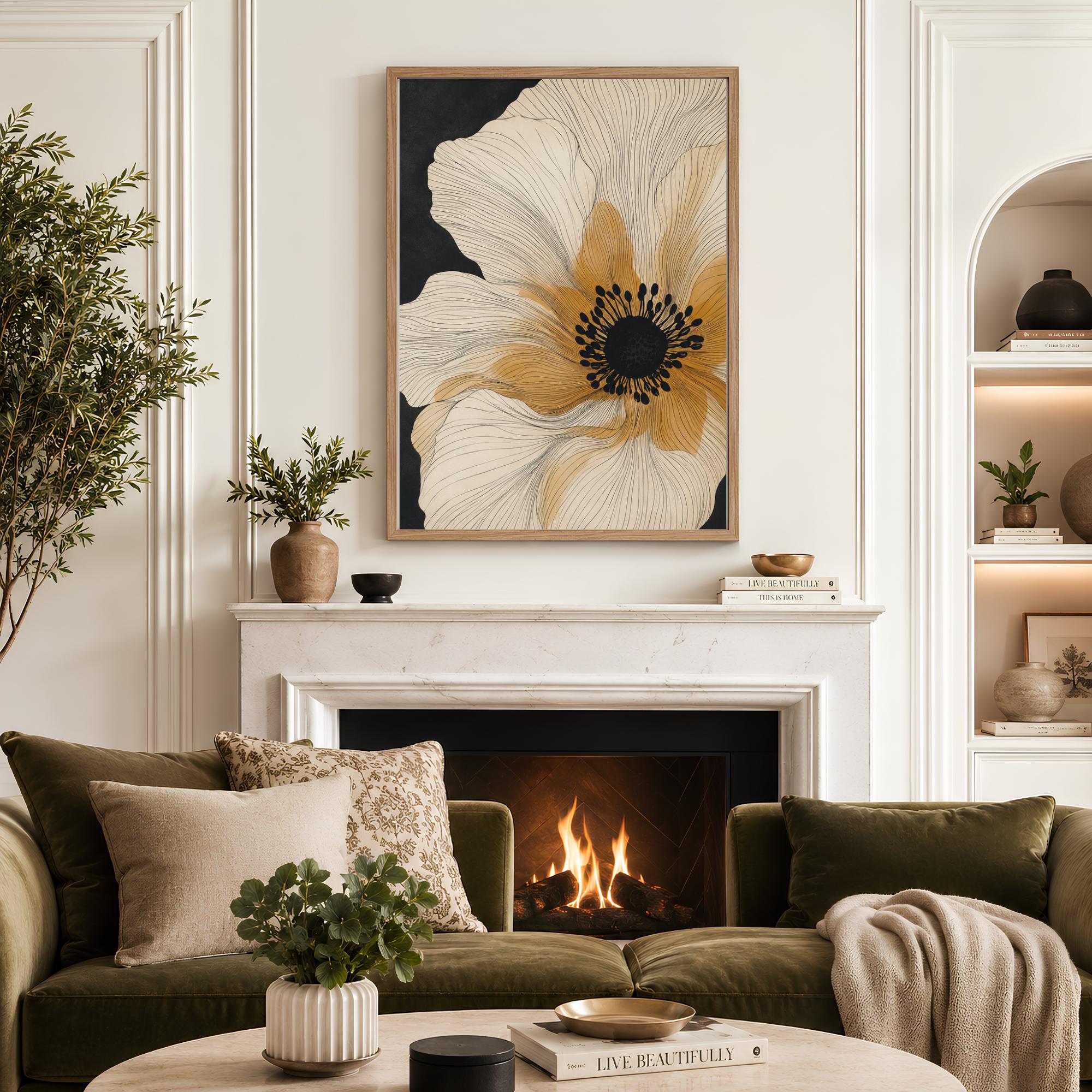 Beige Flower Wall Art, Canvas Print, Poster, Framed Canvas, Abstract Botanical Decor, Minimalist Neutral Decor, Background Floral Artwork