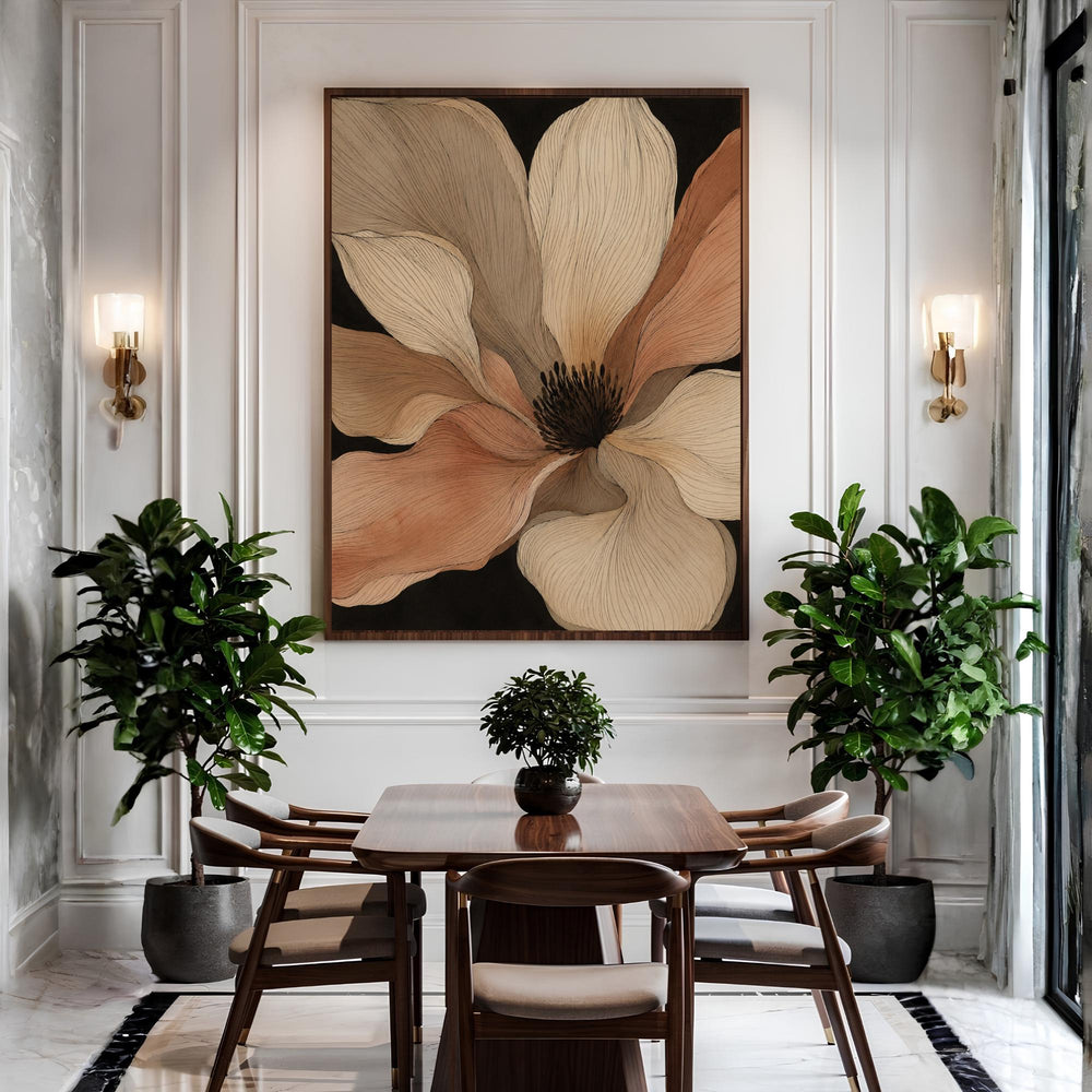 Oversized Flower Wall Art, Canvas Print, Poster, Framed Canvas, Neutral Botanical Decor, Modern Minimalist Bedroom Wall Accent Decor