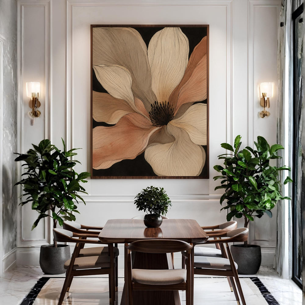 Oversized Flower Wall Art, Canvas Print, Poster, Framed Canvas, Neutral Botanical Decor, Modern Minimalist Bedroom Wall Accent Decor