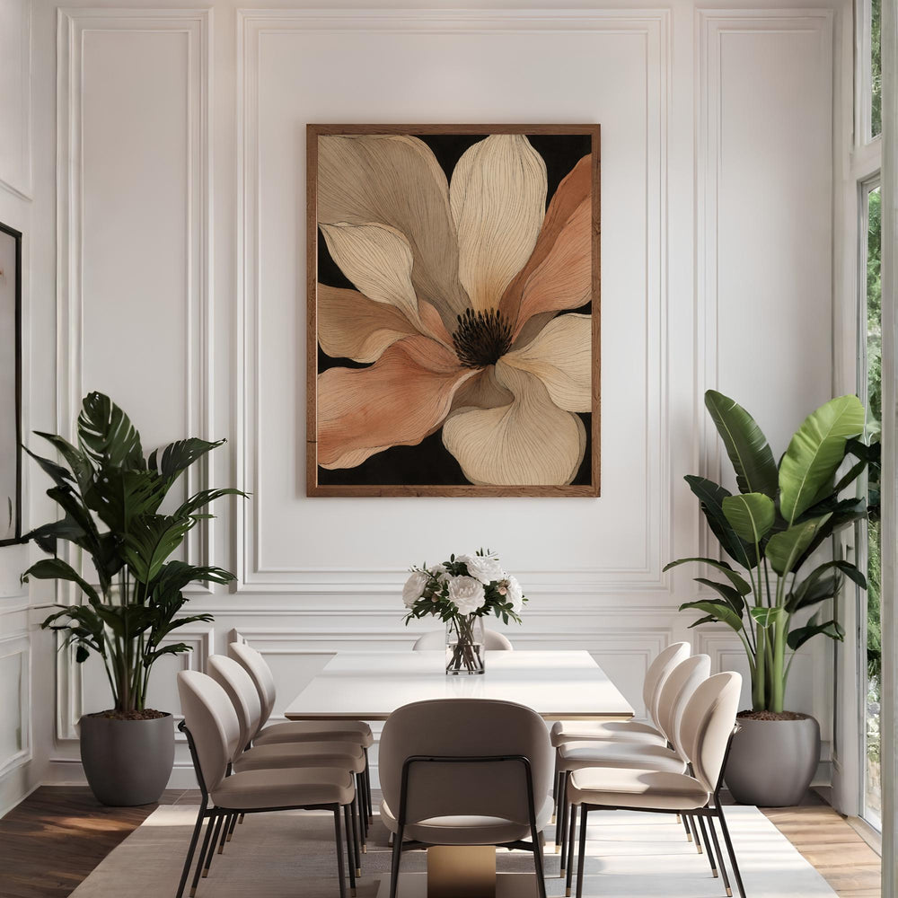 Oversized Flower Wall Art, Canvas Print, Poster, Framed Canvas, Neutral Botanical Decor, Modern Minimalist Bedroom Wall Accent Decor