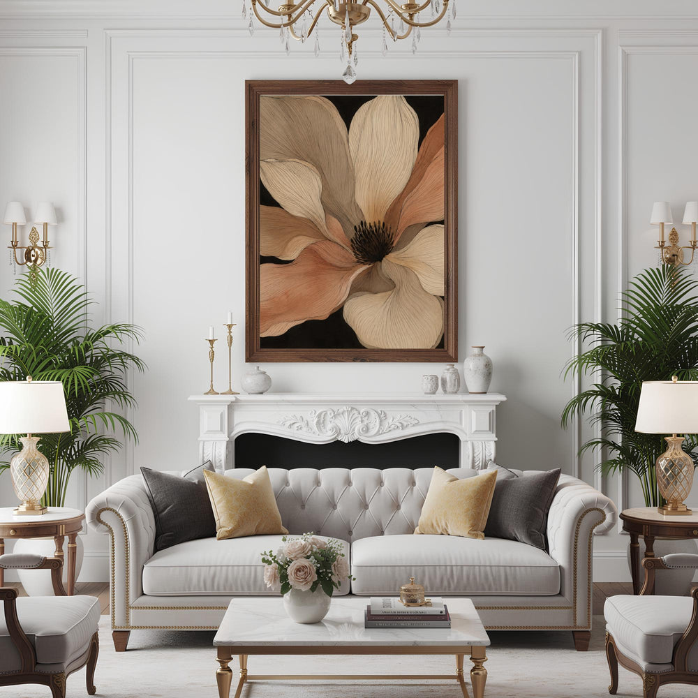 Oversized Flower Wall Art, Canvas Print, Poster, Framed Canvas, Neutral Botanical Decor, Modern Minimalist Bedroom Wall Accent Decor