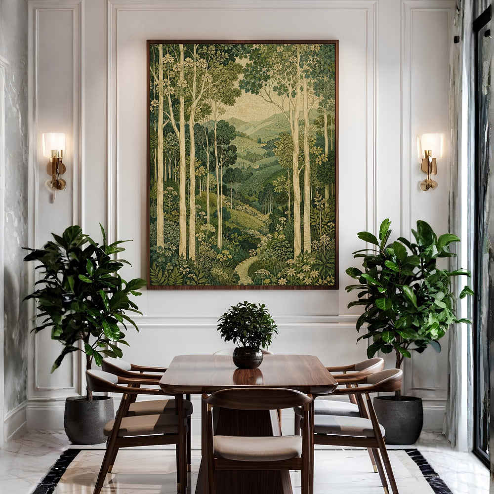 Green Forest Wall Art, Canvas Print, Poster, Framed Canvas, Birch Tree Decor, Woodland Mountain Artwork For Bathroom Spa Decor Accent
