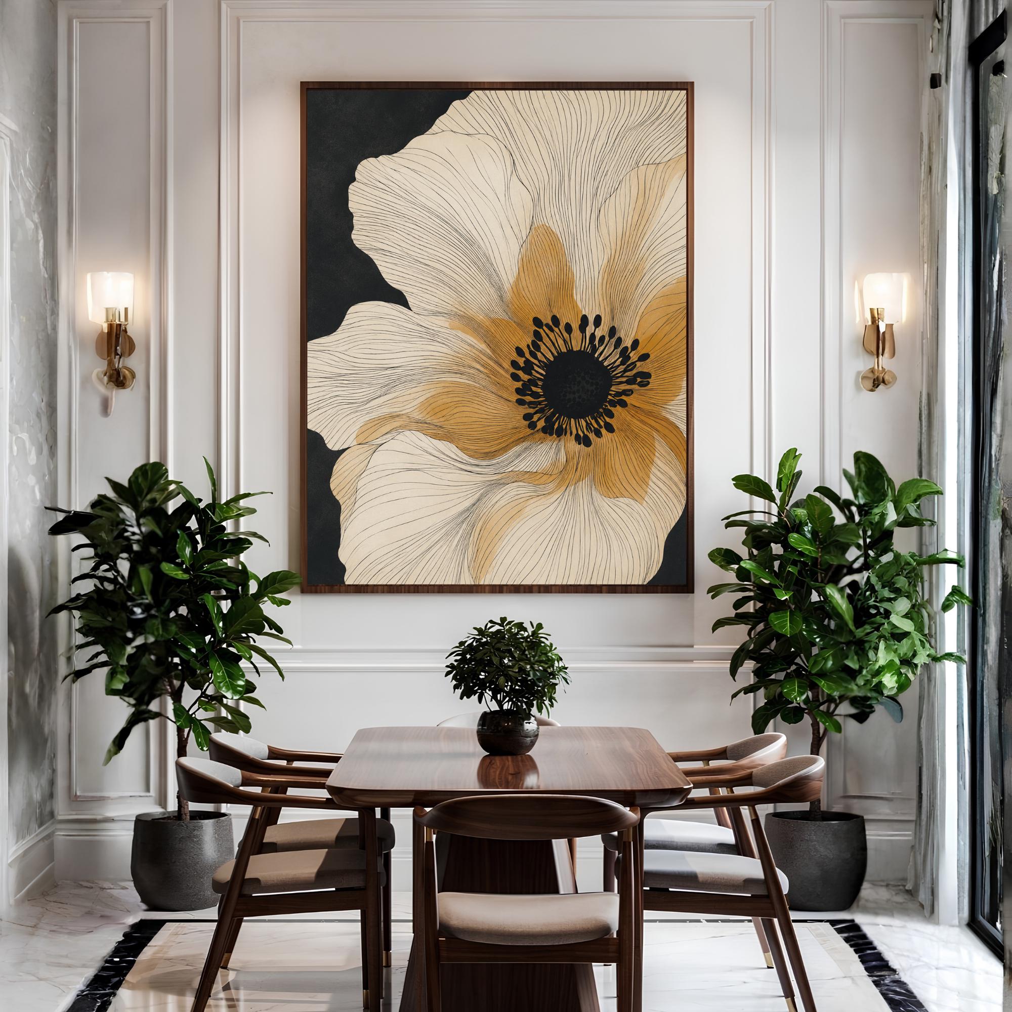 Beige Flower Wall Art, Canvas Print, Poster, Framed Canvas, Abstract Botanical Decor, Minimalist Neutral Decor, Background Floral Artwork