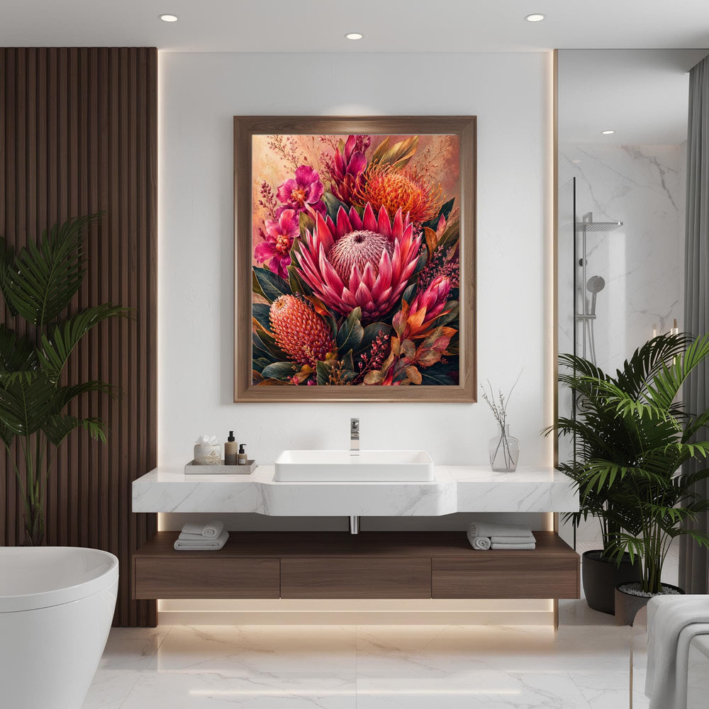 Pink Protea Wall Art, Canvas Print, Poster, Framed Canvas, Tropical Flower Decor, Botanical Artwork For Bedroom Gallery Wall Accent