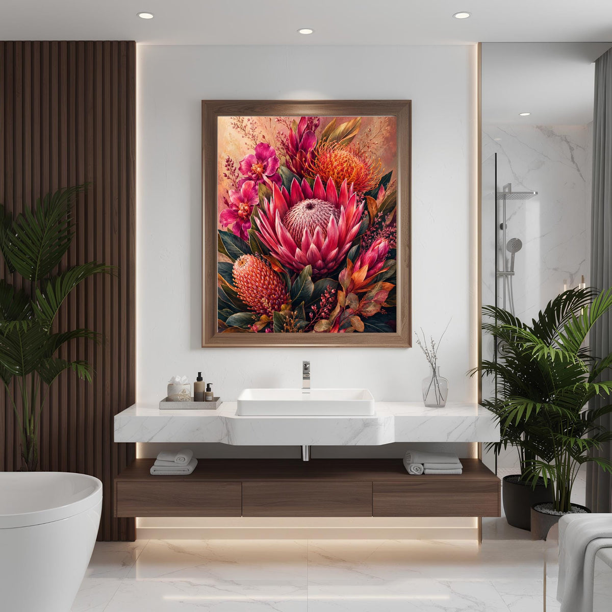 Pink Protea Wall Art, Canvas Print, Poster, Framed Canvas, Tropical Flower Decor, Botanical Artwork For Bedroom Gallery Wall Accent