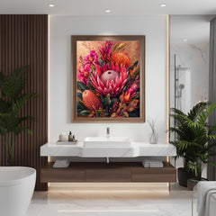 Pink Protea Wall Art, Canvas Print, Poster, Framed Canvas, Tropical Flower Decor, Botanical Artwork For Bedroom Gallery Wall Accent