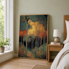 William Morris Forest Wall Art, Golden Woodland Canvas Print, Vintage Botanical Tree Poster, Dark Cottage Home Decor, Nature Lover Gift