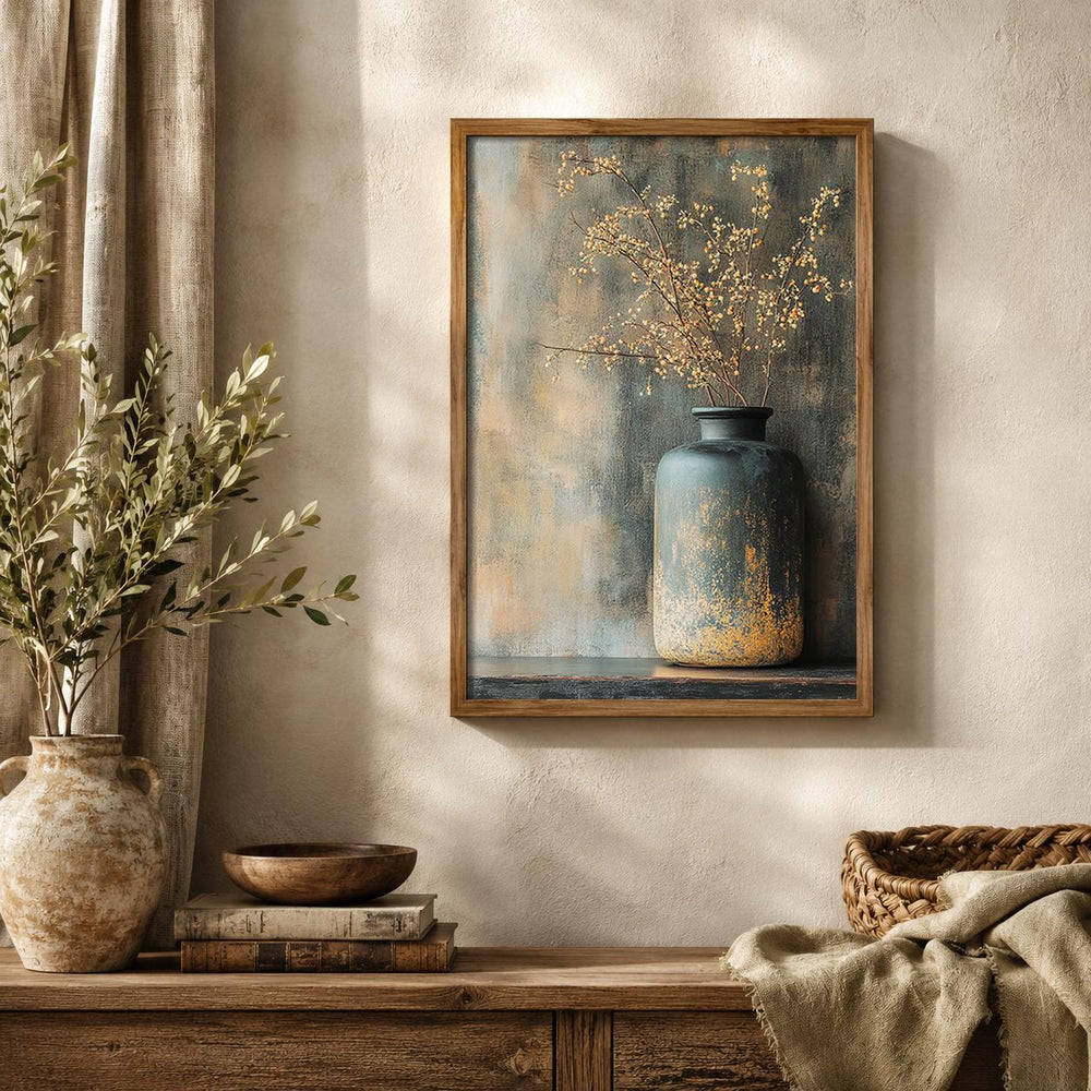 Farmhouse Botanical Vase Wall Art Print, Rustic Vase Wall Art Print, Neutral Cottage Artwork, Cottage Home Accent,Country Bedroom Decoration