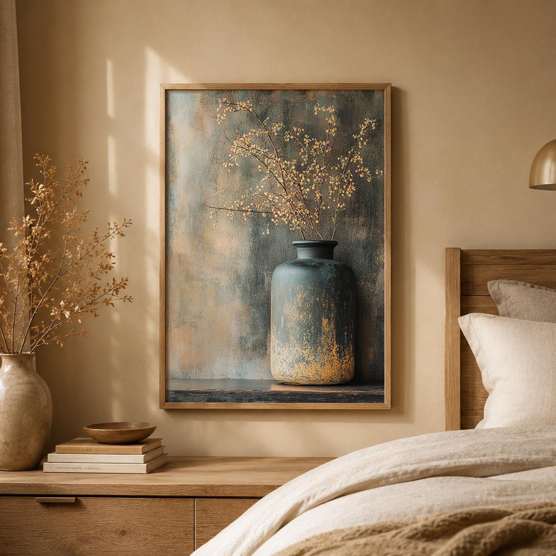 Farmhouse Botanical Vase Wall Art Print, Rustic Vase Wall Art Print, Neutral Cottage Artwork, Cottage Home Accent,Country Bedroom Decoration