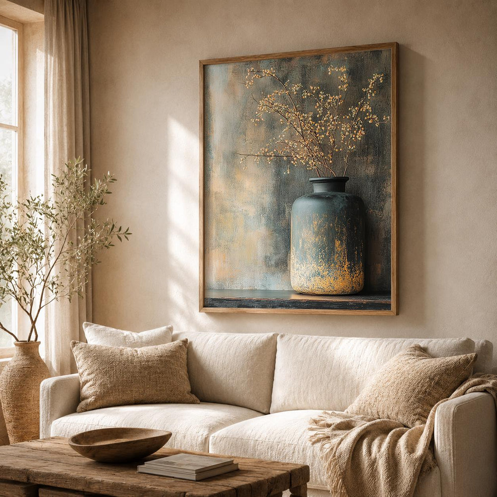 Farmhouse Botanical Vase Wall Art Print, Rustic Vase Wall Art Print, Neutral Cottage Artwork, Cottage Home Accent,Country Bedroom Decoration