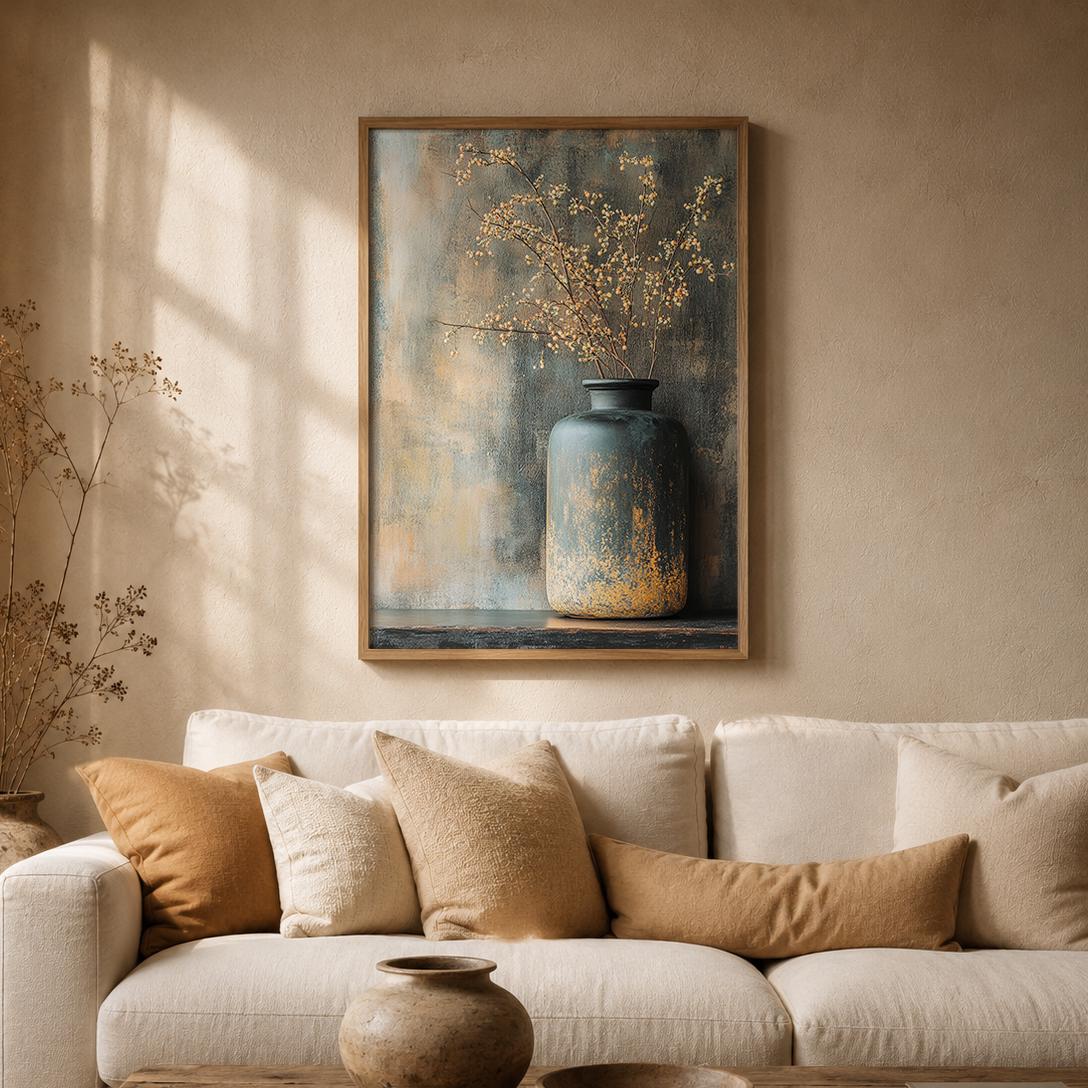Farmhouse Botanical Vase Wall Art Print, Rustic Vase Wall Art Print, Neutral Cottage Artwork, Cottage Home Accent,Country Bedroom Decoration