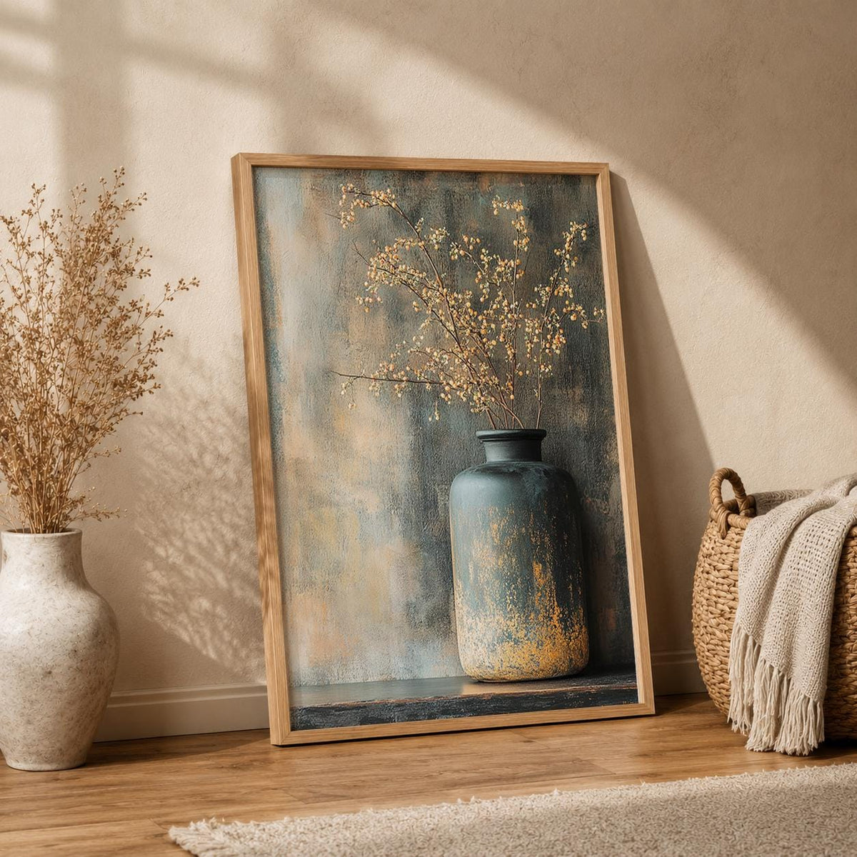 Farmhouse Botanical Vase Wall Art Print, Rustic Vase Wall Art Print, Neutral Cottage Artwork, Cottage Home Accent,Country Bedroom Decoration