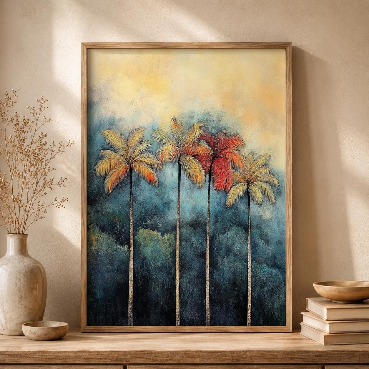 Tropical Palm Tree Wall Art Print, Coastal Living Room Decor, Beach House Artwork, Modern Island Style Wall Hanging, Resort Inspired Home