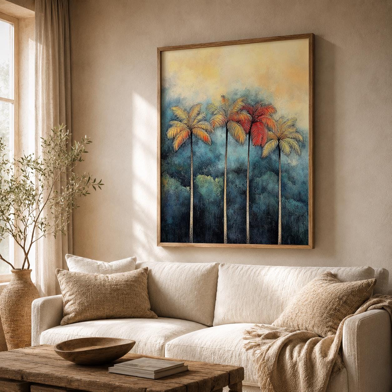 Tropical Palm Tree Wall Art Print, Coastal Living Room Decor, Beach House Artwork, Modern Island Style Wall Hanging, Resort Inspired Home