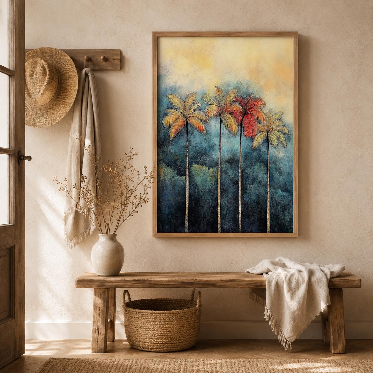 Tropical Palm Tree Wall Art Print, Coastal Living Room Decor, Beach House Artwork, Modern Island Style Wall Hanging, Resort Inspired Home